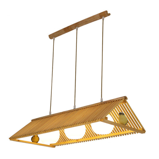 Wooden Asian Triangle Island Pendant Light In Natural Wood Finish