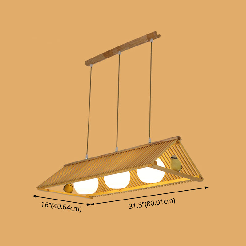 Wooden Asian Triangle Island Pendant Light In Natural Wood Finish