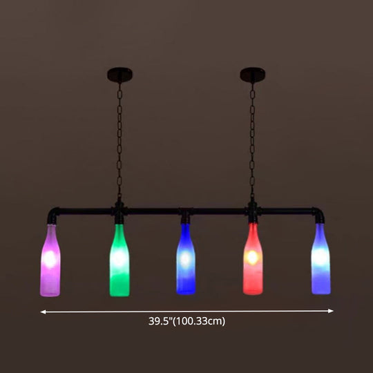 Industrial Iron Pipe Wine Bottle Pendant Light - Multi-Color Island Lamps