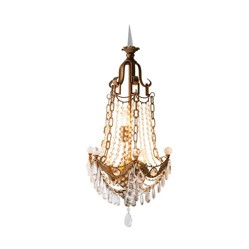 Traditional Brass Wall Mount Sconce With 3 Lights Metal And Crystal Detailing