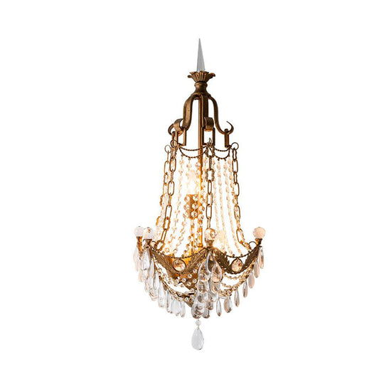 Traditional Brass Wall Mount Sconce With 3 Lights Metal And Crystal Detailing