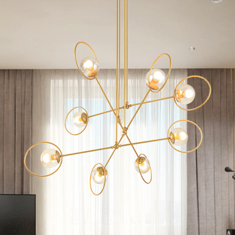 Gold Metal Suspension Chandelier For Villa - Simple Stacked Design With Multi-Head And Ring