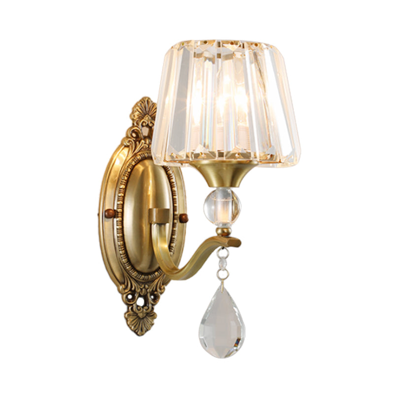 Postmodern Crystal Block Wall Mount Light Sconce In Brass - 1/2 Lights For Living Room