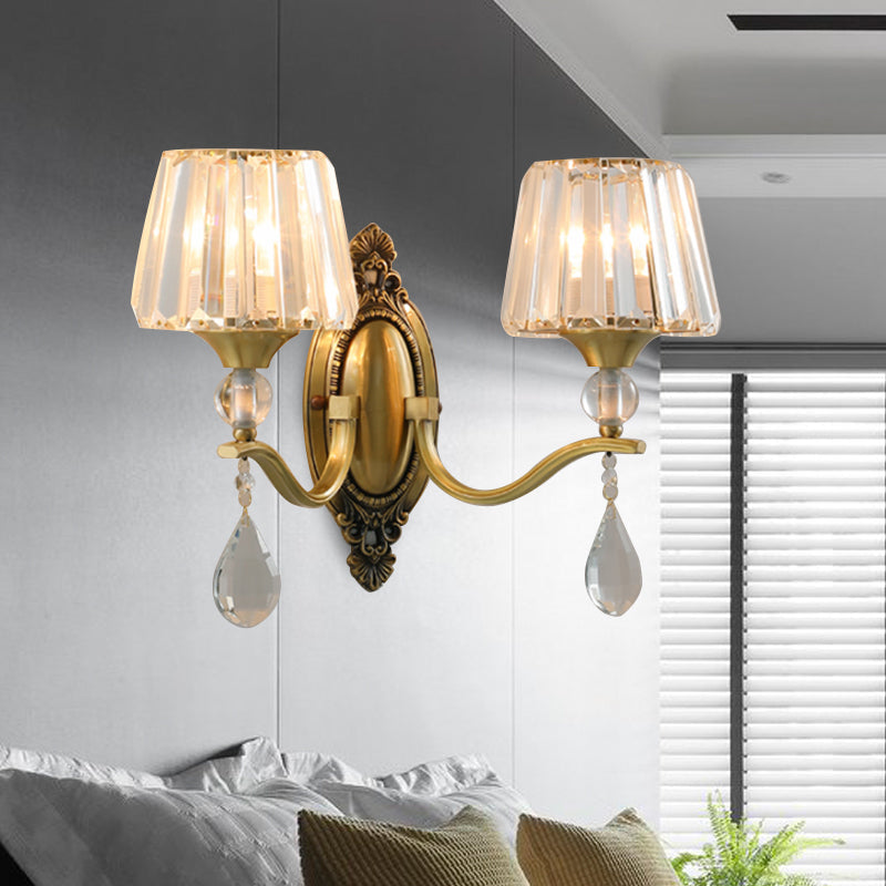 Postmodern Crystal Block Wall Mount Light Sconce In Brass - 1/2 Lights For Living Room