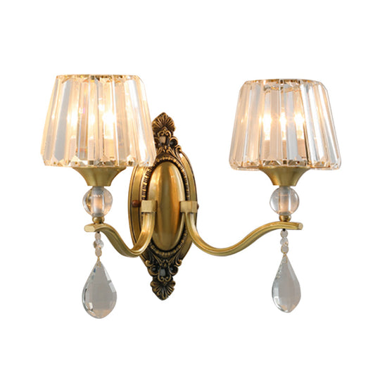 Postmodern Crystal Block Wall Mount Light Sconce In Brass - 1/2 Lights For Living Room