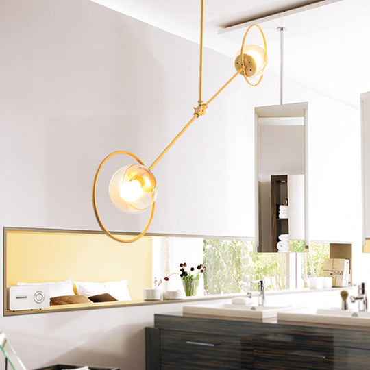 Modern Gold Modo Hanging Light With 2 Lights Clear Glass Chandelier For Bedroom