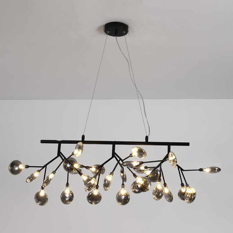 Contemporary Metal Pendant Lighting With Round Canopy For Bedroom - Island Branch Design 27 / Black