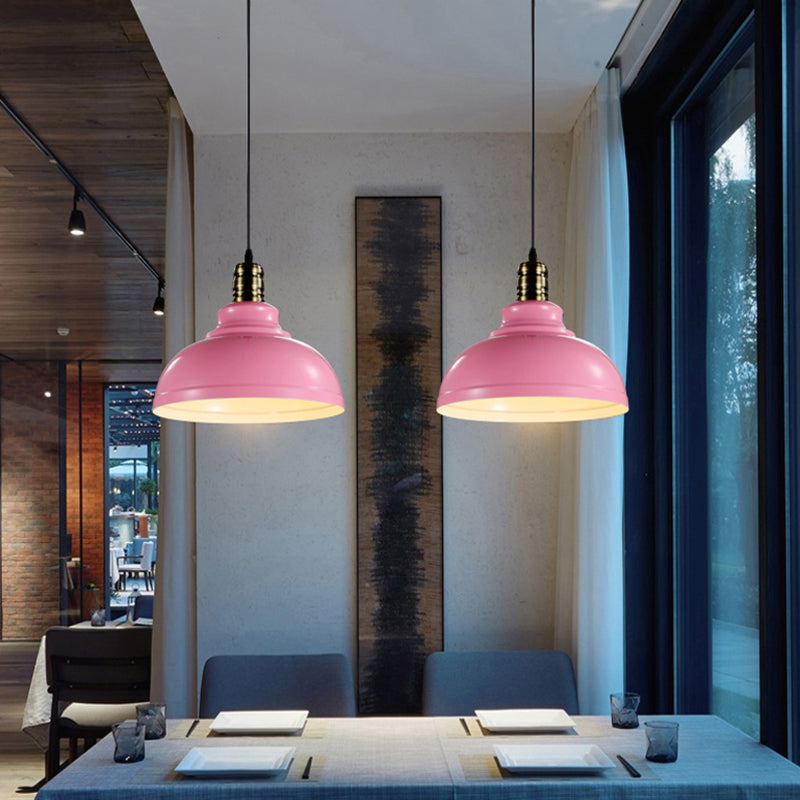 Adjustable Head Dome Industrial Ceiling Fixture - Pink/Blue Metal Hanging Light, 12"/16" Width