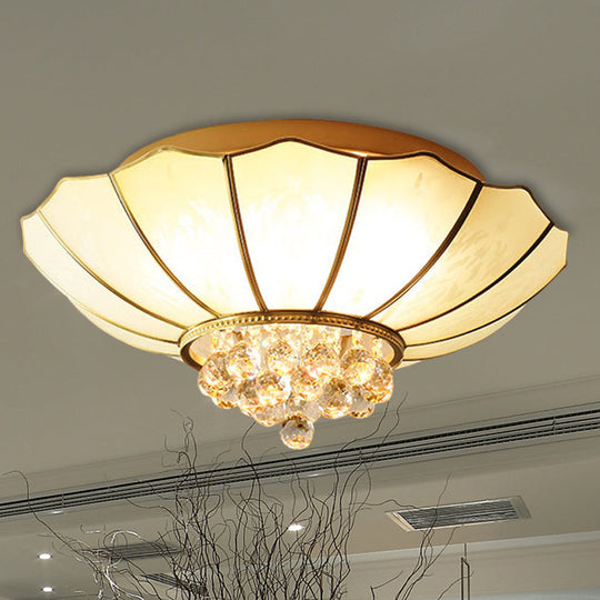 Contemporary 4/6-Light White Flared Ceiling Flush Mount with Ribbed Glass and Crystal Finial