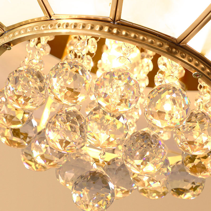 Contemporary 4/6-Light White Flared Ceiling Flush Mount with Ribbed Glass and Crystal Finial