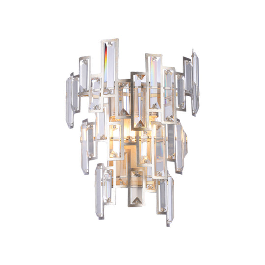 Modern Rose Gold Crystal Wall Sconce With Rectangular-Cut Tier Design For Dining Room