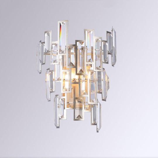 Modern Rose Gold Crystal Wall Sconce With Rectangular-Cut Tier Design For Dining Room