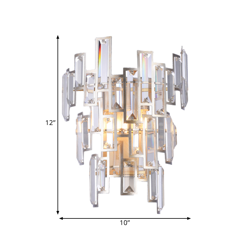 Modern Rose Gold Crystal Wall Sconce With Rectangular-Cut Tier Design For Dining Room