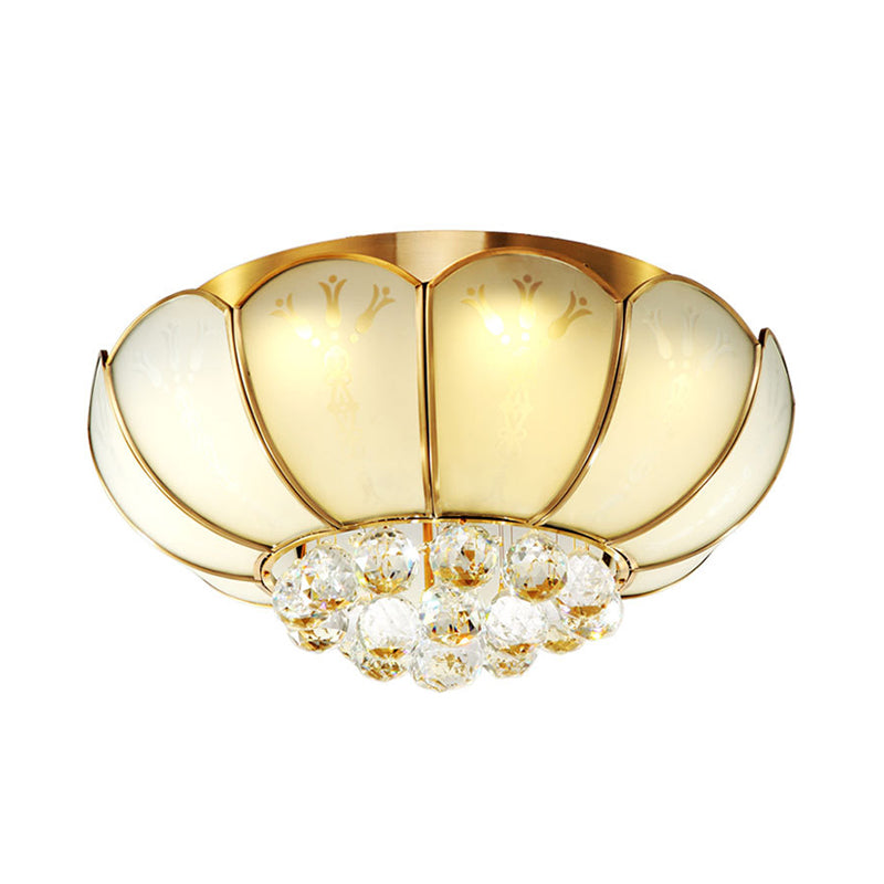 Modern White Glass Flower Flush Mount Light With Crystal Ball Finial - Ideal For Living Room Ceiling