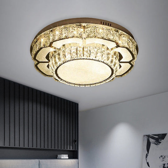 Modern LED Ceiling Lamp with Crystal Block Shade - Chrome Flushmount Lighting