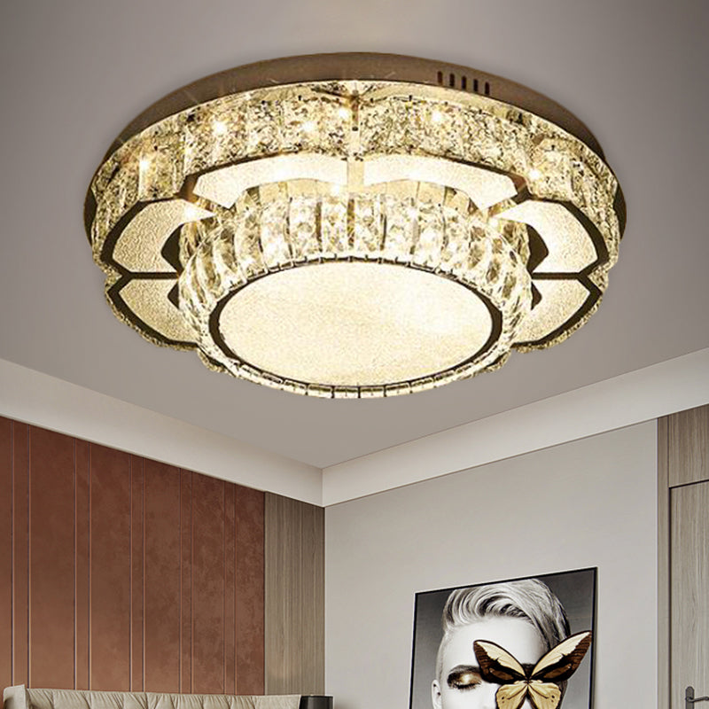 Modern LED Ceiling Lamp with Crystal Block Shade - Chrome Flushmount Lighting