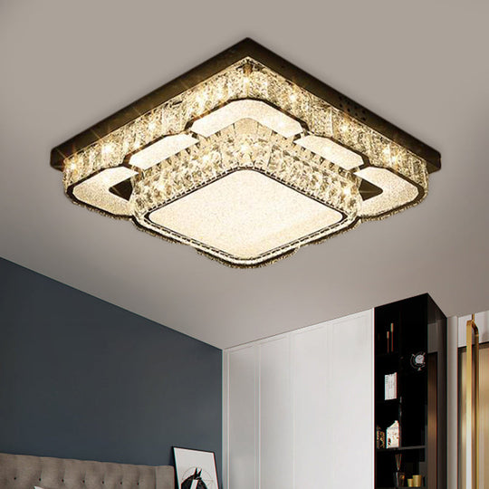 Modern LED Ceiling Lamp with Crystal Block Shade - Chrome Flushmount Lighting