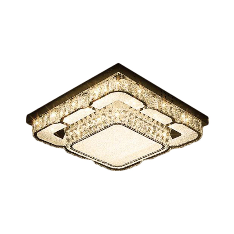 Modern LED Ceiling Lamp with Crystal Block Shade - Chrome Flushmount Lighting