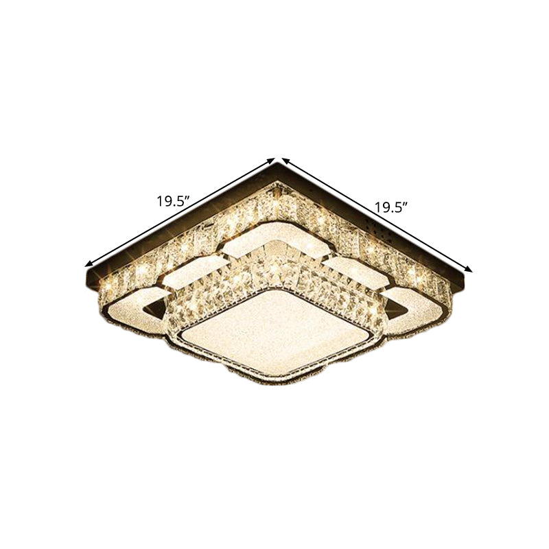 Modern LED Ceiling Lamp with Crystal Block Shade - Chrome Flushmount Lighting