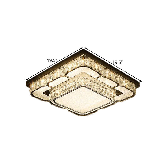 Modern Led Ceiling Lamp With Crystal Block Shade - Chrome Flushmount Lighting