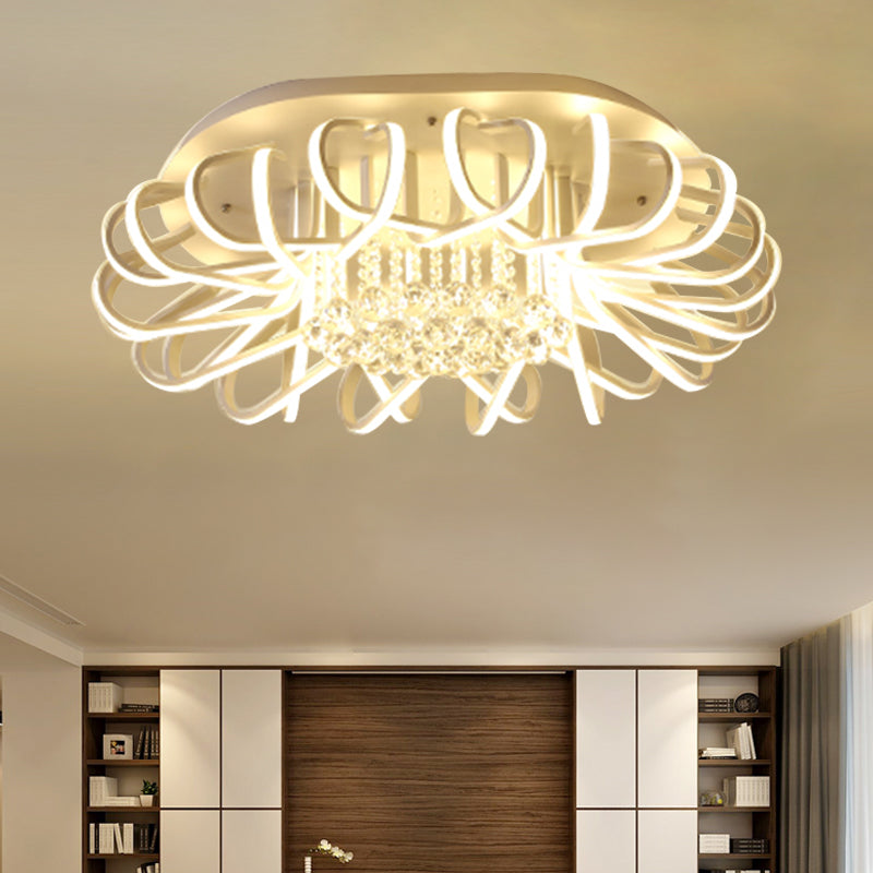 Modern Led White Ceiling Light With Clear Crystal Ball Accent - Oval Acrylic Flush Mount Fixtures