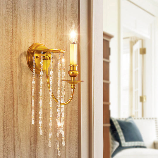 Modern Gold Sconce Light: 1/2 Lights Corridor Wall Lamp With Elegant Metal Candle Design And Crystal