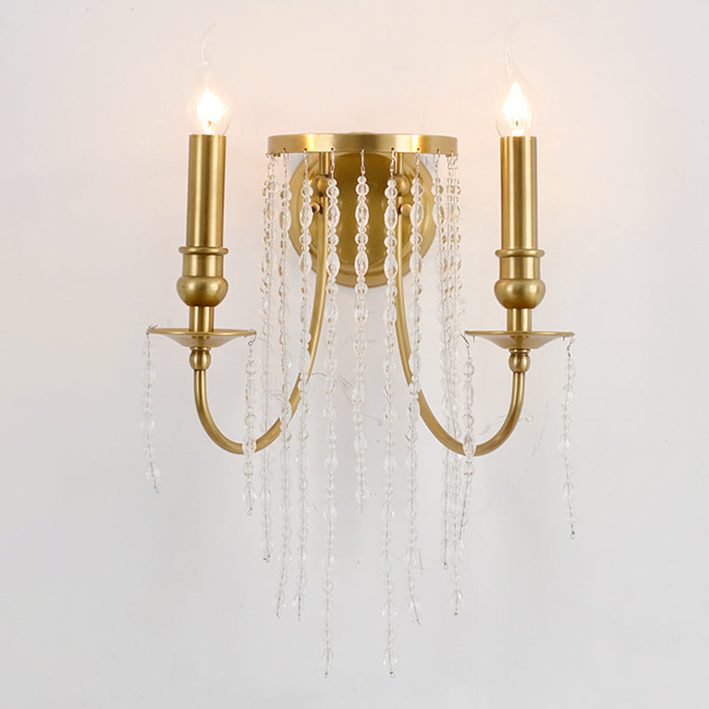 Modern Gold Sconce Light: 1/2 Lights Corridor Wall Lamp With Elegant Metal Candle Design And Crystal