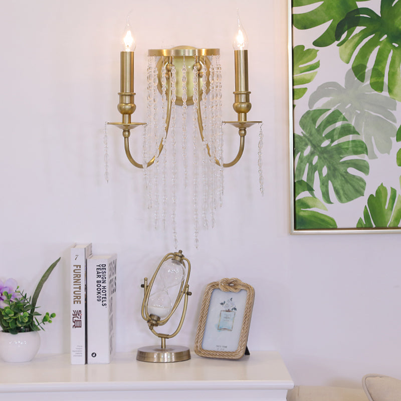 Modern Gold Sconce Light: 1/2 Lights Corridor Wall Lamp With Elegant Metal Candle Design And Crystal