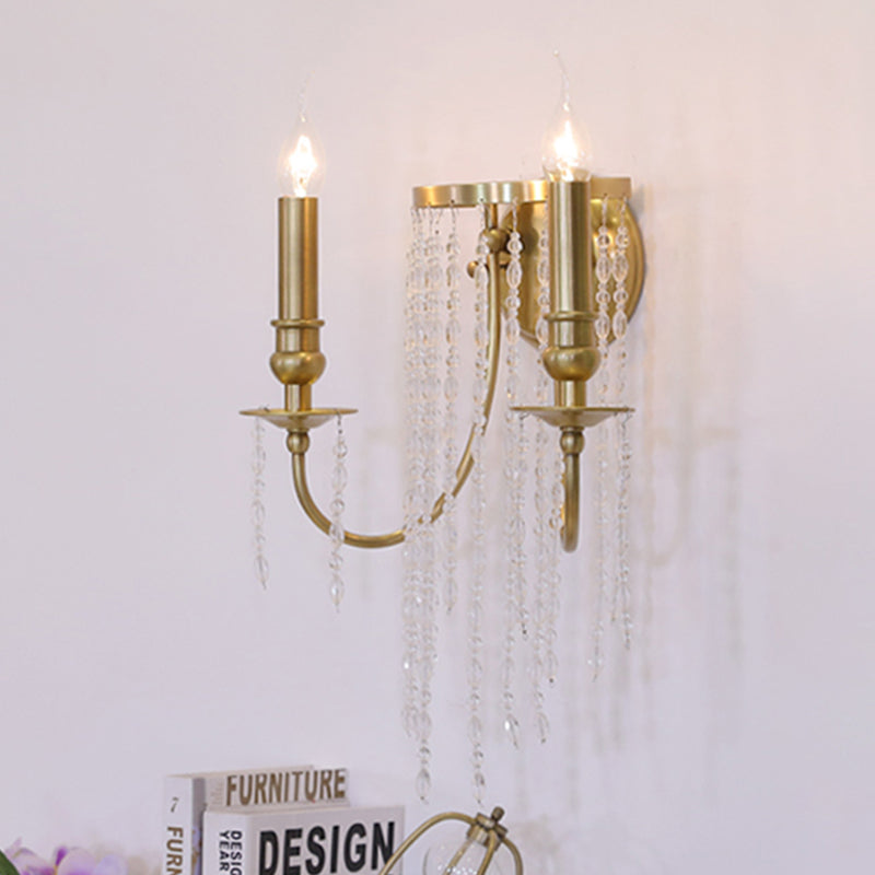 Modern Gold Sconce Light: 1/2 Lights Corridor Wall Lamp With Elegant Metal Candle Design And Crystal