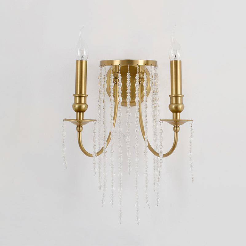 Modern Gold Sconce Light: 1/2 Lights Corridor Wall Lamp With Elegant Metal Candle Design And Crystal