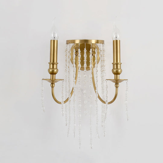 Modern Gold Sconce Light: 1/2 Lights Corridor Wall Lamp With Elegant Metal Candle Design And Crystal