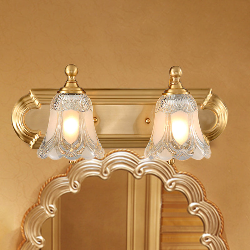 Vintage Style Vanity Sconce Light With Clear Glass Shade Golden Wall Lighting For Bathroom - 2/3