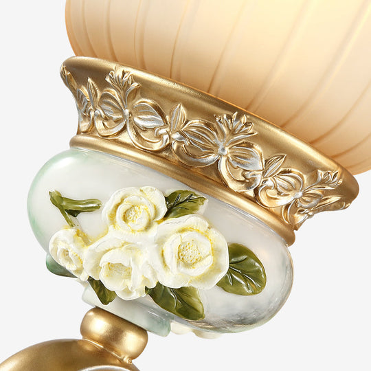 Vintage White Glass Wall Sconce With Gold Scallop Design And 1/2 Lights - Elegant Golden Arm