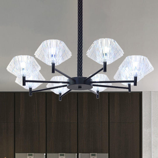 Modern Black Metal And Acrylic Chandelier - 8 Light Urn Shape Pendant For Adult Bedroom