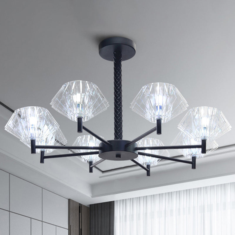 Modern Black Metal And Acrylic Chandelier - 8 Light Urn Shape Pendant For Adult Bedroom