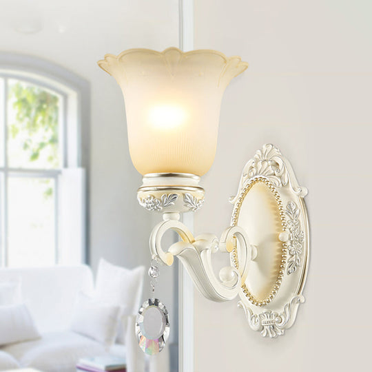 Ivory Flower Wall Sconce Light With White Glass And 1/2 Lights For Traditional Living Rooms