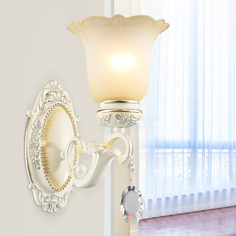 Ivory Flower Wall Sconce Light With White Glass And 1/2 Lights For Traditional Living Rooms 1 /