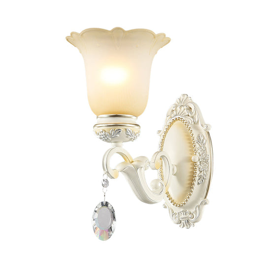 Ivory Flower Wall Sconce Light With White Glass And 1/2 Lights For Traditional Living Rooms