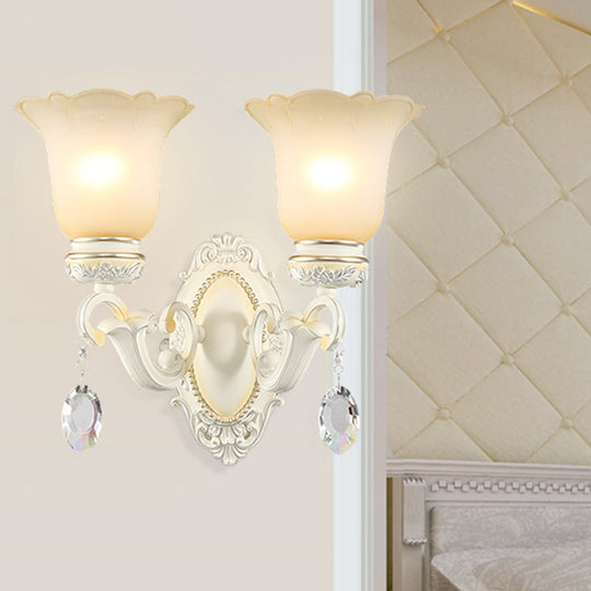 Ivory Flower Wall Sconce Light With White Glass And 1/2 Lights For Traditional Living Rooms 2 /