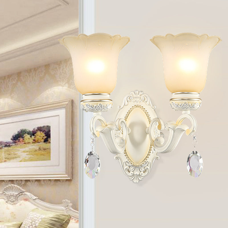 Ivory Flower Wall Sconce Light With White Glass And 1/2 Lights For Traditional Living Rooms