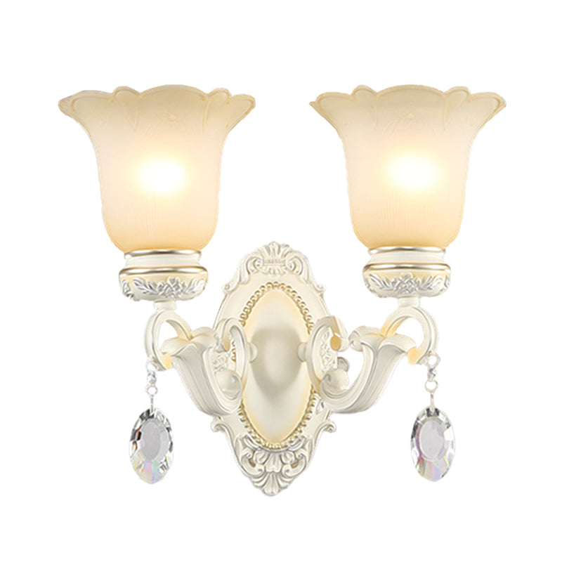 Ivory Flower Wall Sconce Light With White Glass And 1/2 Lights For Traditional Living Rooms