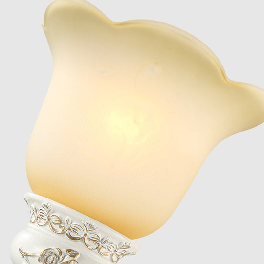 Traditional White Glass Wall Sconce Light With Scalloped Design - 1/2 Lights And Ivory Resin