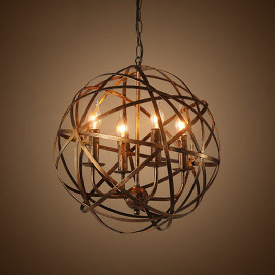 Retro Industrial Round Cage Chandelier - 4 Light Metal Pendant