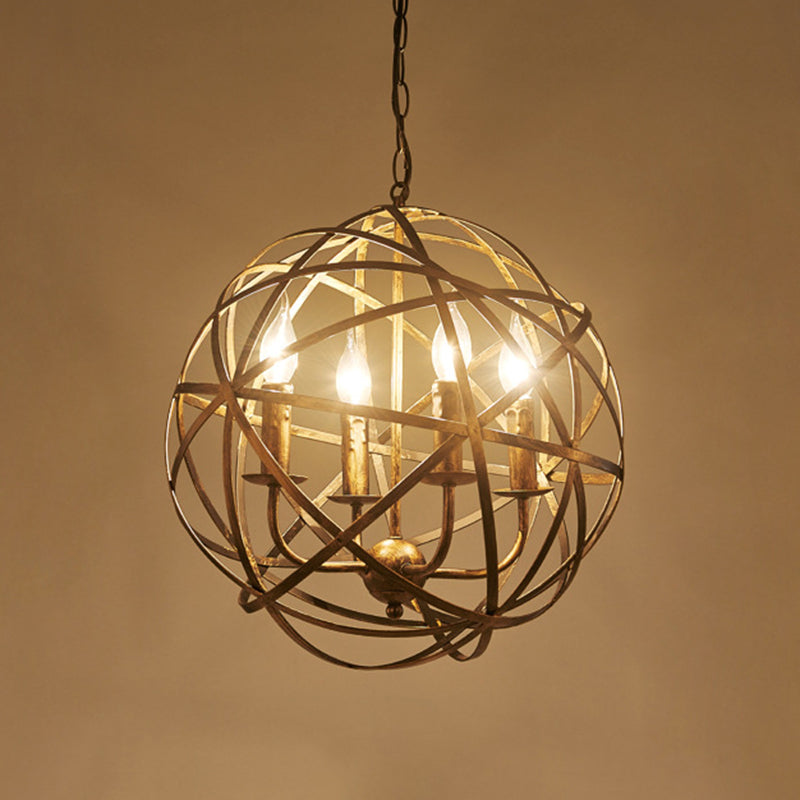 Retro Industrial Round Cage Chandelier - 4 Light Metal Pendant