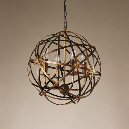 Retro Industrial Round Cage Chandelier - 4 Light Metal Pendant