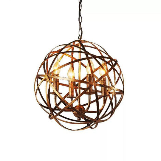 Retro Industrial Round Cage Chandelier - 4 Light Metal Pendant