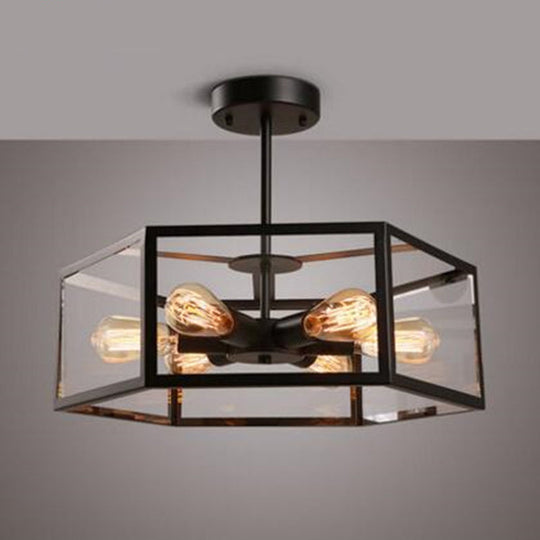 Geometric Retro Industrial Ceiling Flush Mount Light - 6 Metal Lights for Bars