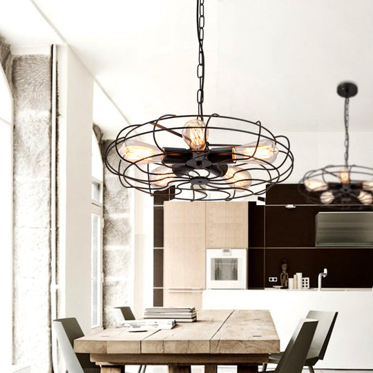 Retro Industrial Hanging Chandelier With 5 Lights - Perfect For Restaurants