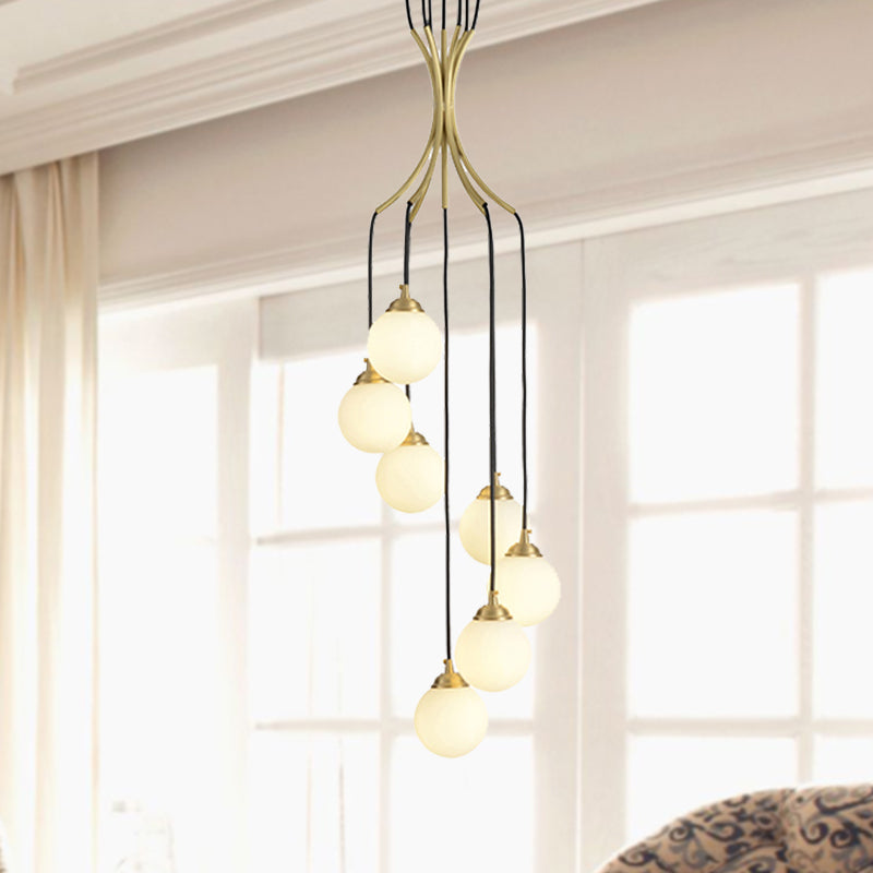 Gold Milk Glass Chandelier: Contemporary Pendant Light For Cafe Dining Table