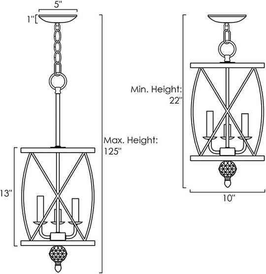 Farmhouse Trellis Cage Ceiling Chandelier with Hanging Chain - Classic Metal Hanging Light